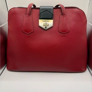 Prada Red Saffiano Leather Satchel with Black Accent